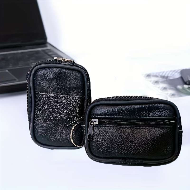 1pc Mini Men'S Elegant Black Leather Fanny Pack with Coin Purse Card Holder Portable Multi