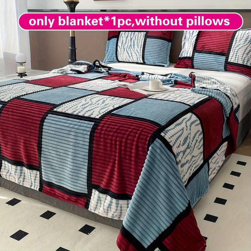 1ps Blanket Color Red Blue Square Grid size 200x230cm