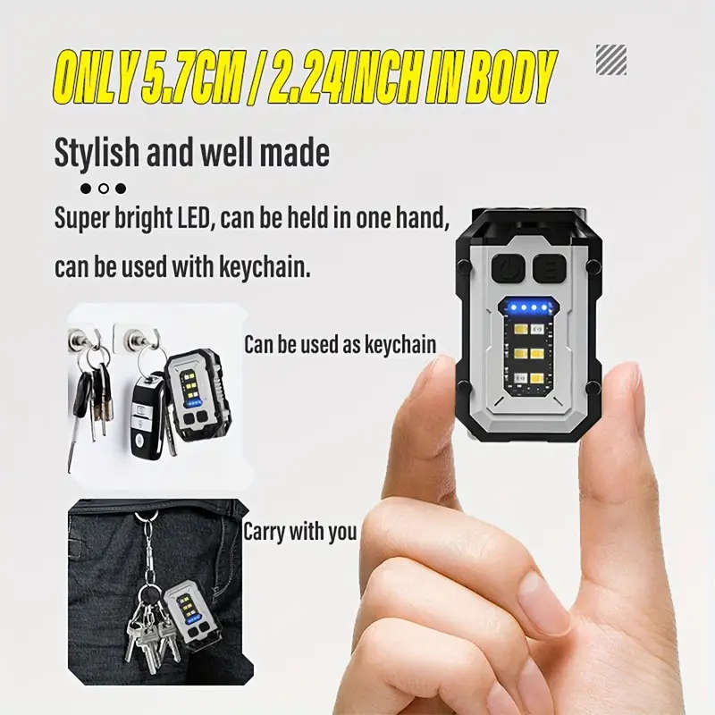 1pc Rechargeable Mini Keychain Light Super Bright LED Clip-on Hat Light Multifunctional High-Power F
