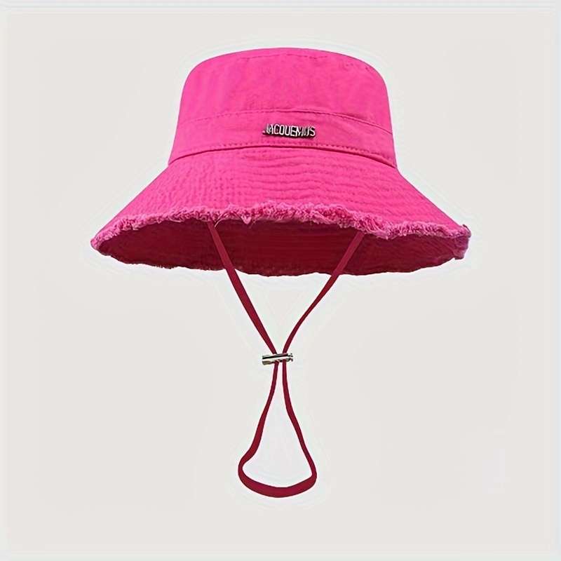 1pc Cotton Denim Bucket Hat with Raw Hem Adjustable 56-58cm Sun Protection for All Seasons Perf
