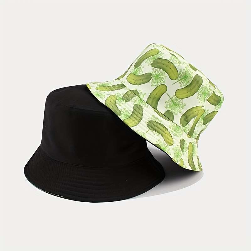 1pc Summer 2023 New Arrival Reversible Bucket Hat with Vibrant Cucumber Print Double-Sided Fishe