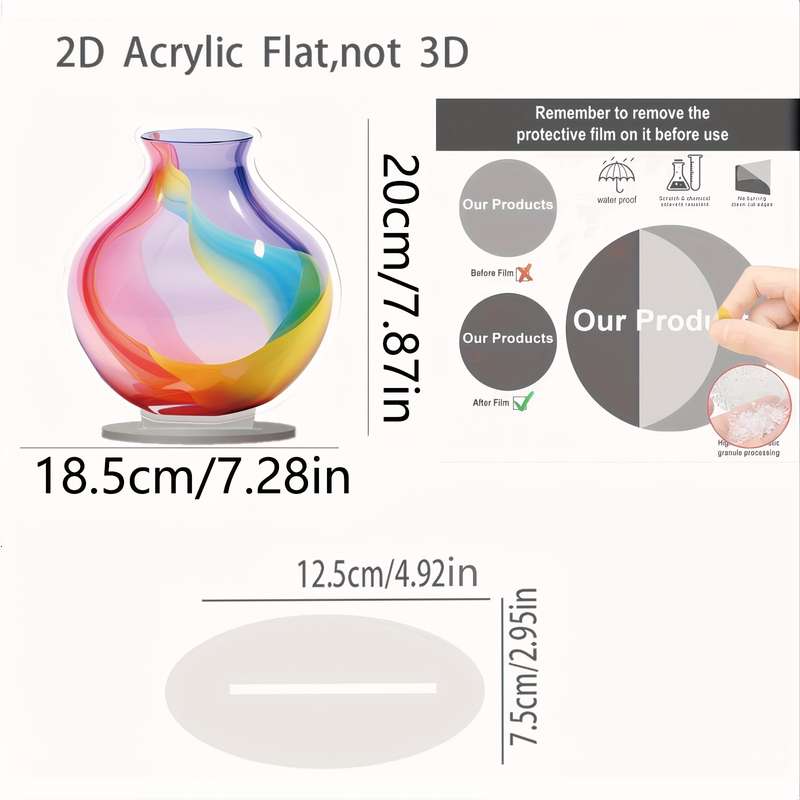 1pc 2D Flat   Bohemian Acrylic Vase Multi-Purpose Tabletop Decoration Suitable for Home Offic