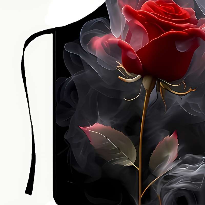 1pc Elegant Red Rose Pattern Polyester Apron Colorful Printed Sleeveless Kitchen Bib with Vib