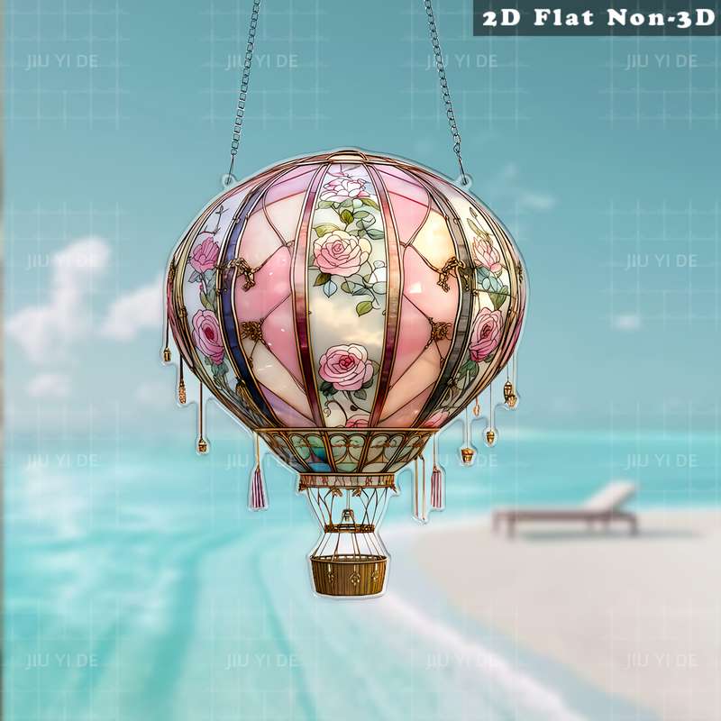 1pc 2D Flat   Bohemian Style  Acrylic Hot Air Balloon Wall Hanging Rose Pattern 20.07