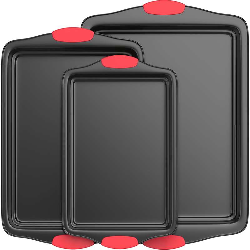 3-Piece Premium Non-Stick Metal Bakeware Set Durable Carbon Steel Heat Resistant Easy-Relea