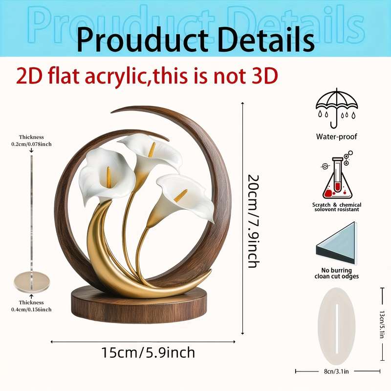 1pc 2D Flat   White for Lotus Themed  Acrylic Decoration Suitable for Living Room K