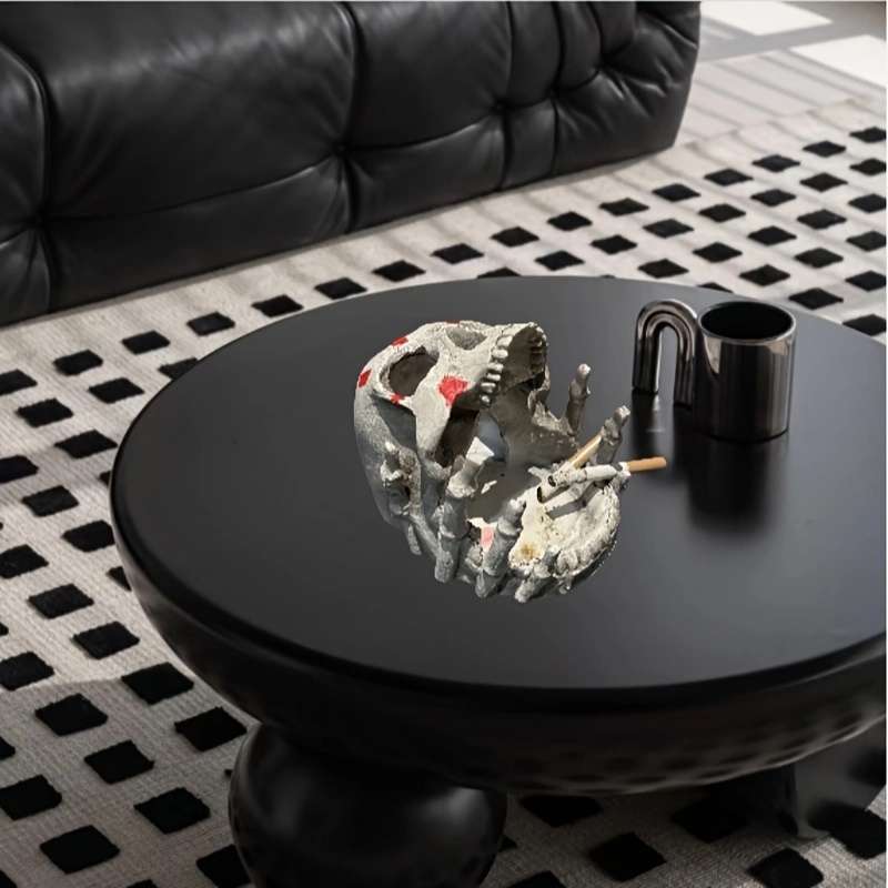 1pc Gothic Human Skull Ashtray with Reddish-Brown Splatter Design C Resin Unique Irregular Shape