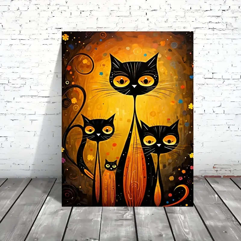 1pc Black Cat Full Moon Canvas Art Print Frameless Modern Wall Decor for Living Room Bedroom Office