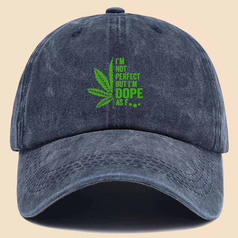 1pc Stylish Black Baseball Cap with Green Leaf and I'M NOT PERFECT DOPPE Print Breathable