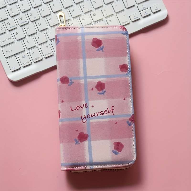 1pc Women'S Casual Floral Zipper Wallet with Multiple Card Slots Large Capacity Coin Pouch with "