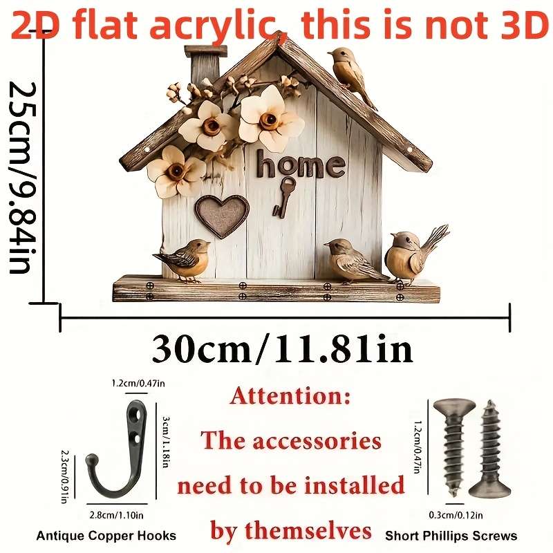 1pc 2D plane printing simple and colorful wooden and home keychain with four black metal hooks 11