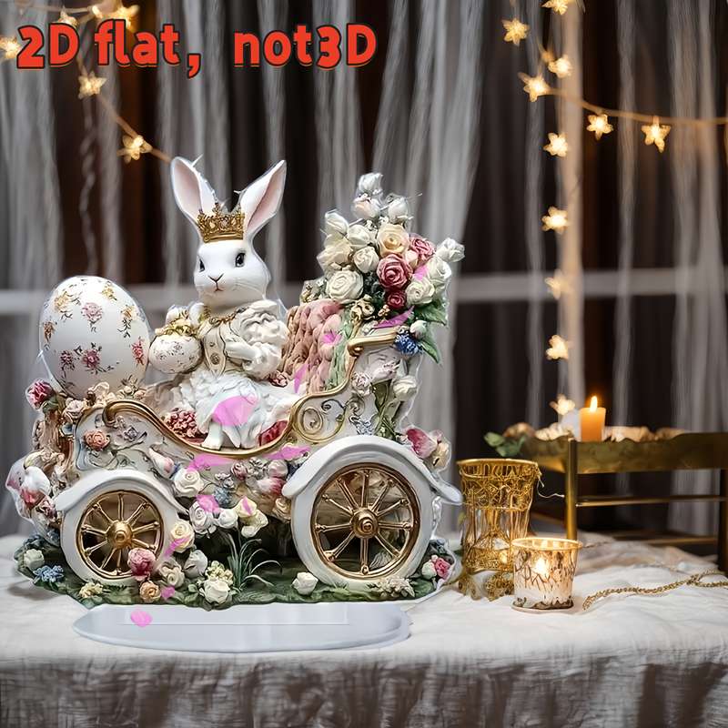 1pc 2D Flat  Bohemian Style Acrylic Rabbit and Easter Egg Decorative Statue  Design with F