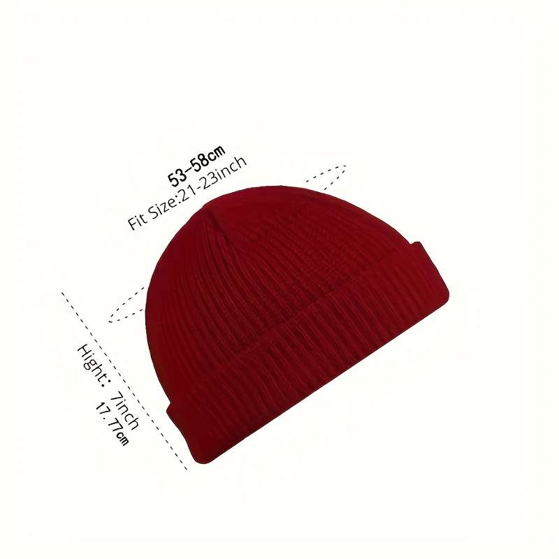 1pc Brimless Casual Style Fisherman Hat Short Ribbed Brimless Hat Lightweight Warm Winter Head