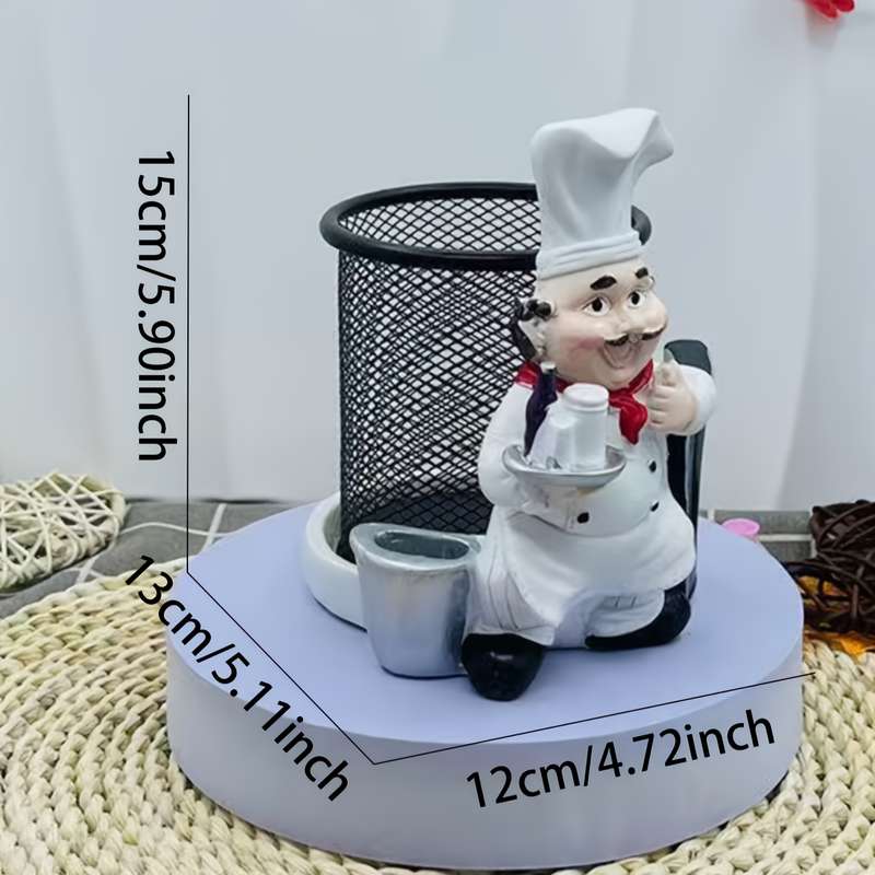 1pc Chef-Themed Resin Metal Toothpick Holder with Knife and Fork Storage Cartoon Chef Desig