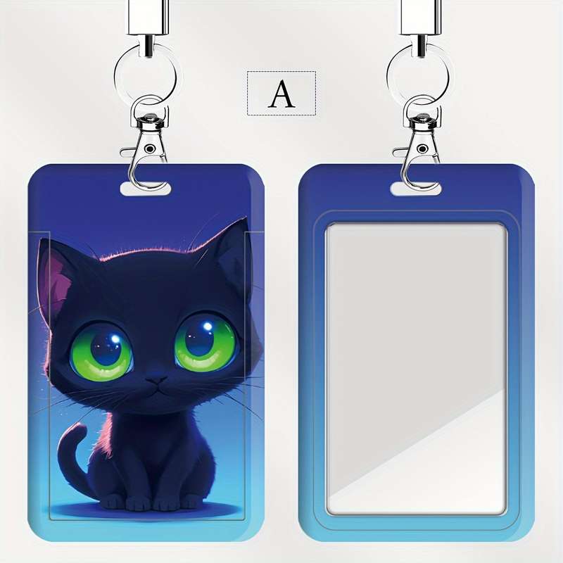 1pc Cute Ghost Black Cat Series ID Badge Holders with Lanyard Plastic Card Case for Doctors Nurse