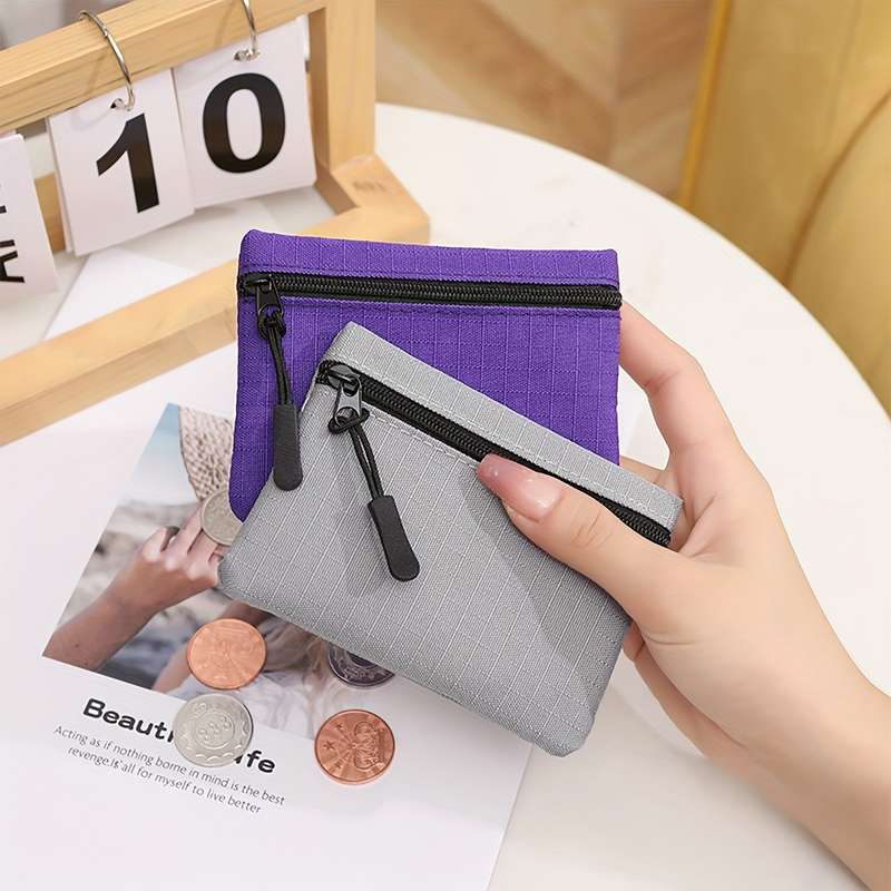 1pc New Mini Multi-Color Oxford Cloth Coin Purse with Solid Color Mesh Zipper Portable for Student