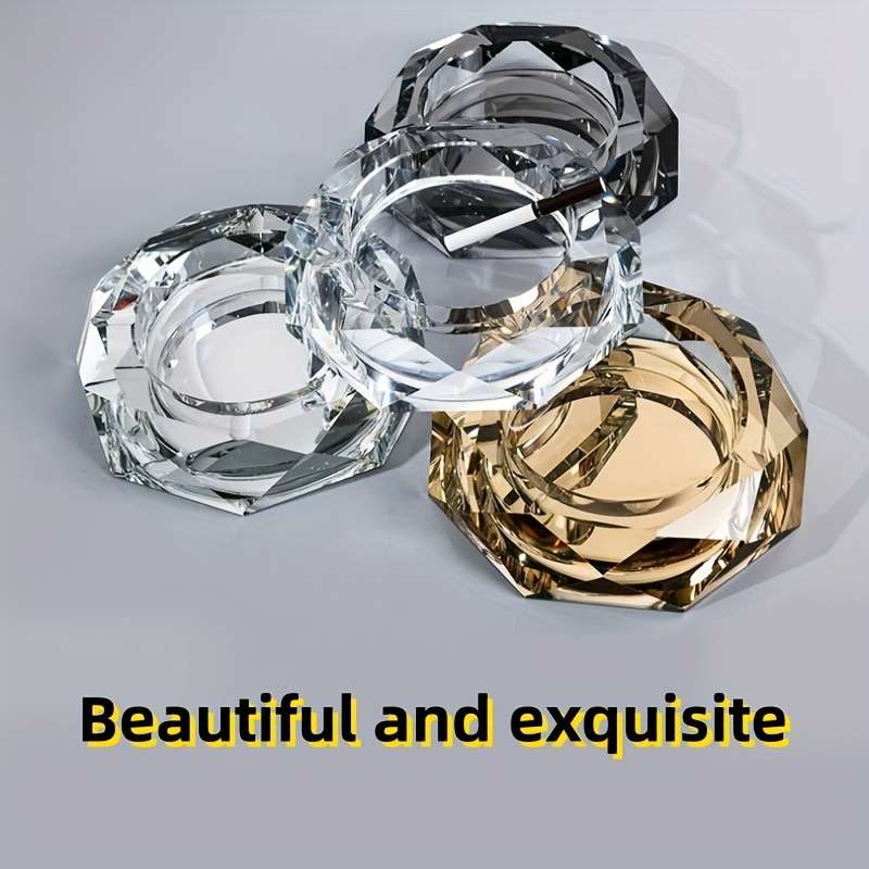 1pc Glass Ashtray Clear Crystal Glass Ashtray For Indoor And Outdoor Creative Large Octagonal Bla