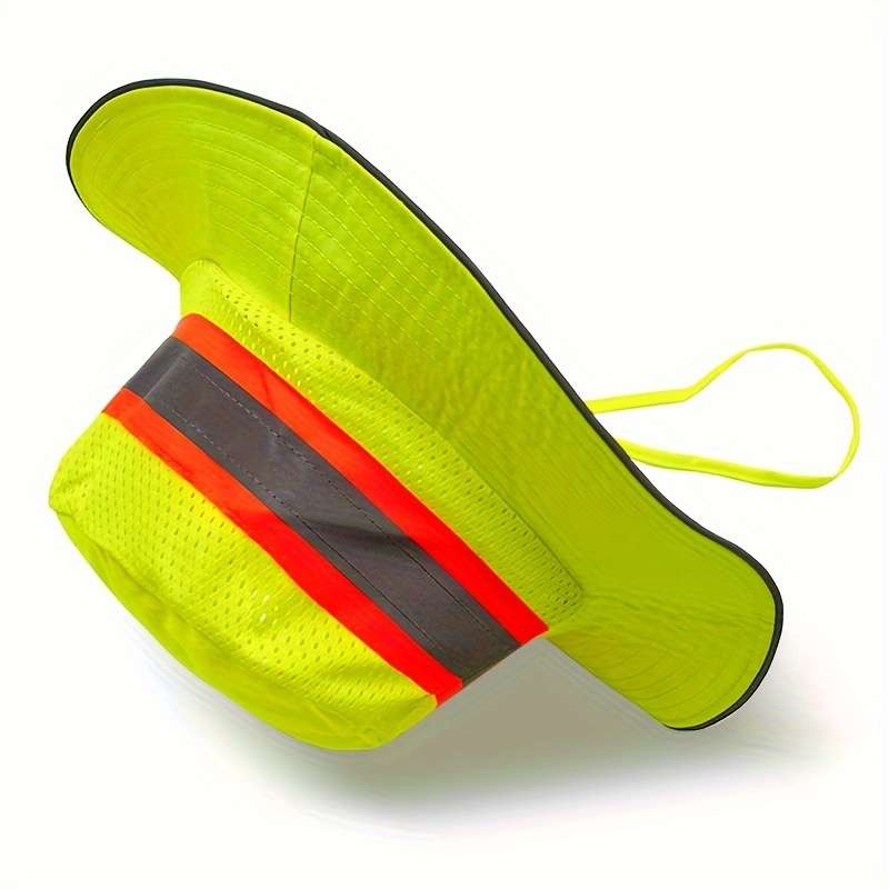 1pc Fluorescent Mesh Bucket Hat With Reflective Strips Windproof Rope Protection Lightweight Su