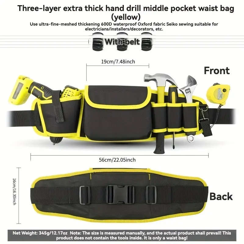 1pc Multi-Function Oxford Cloth Tool Waist Bag for Electricians Durable Waterproof with Multiple Poc