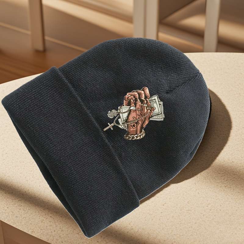 1pc Men's Hip Hop Style Black Knit Beanie with Cross Pattern Warm Stretchy Machine Washable