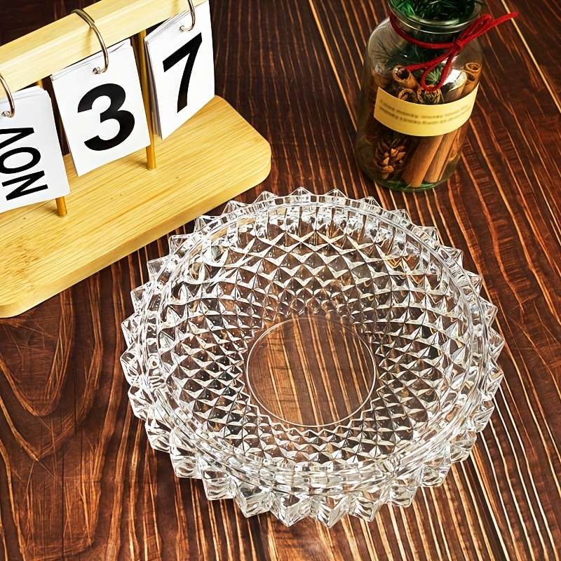 1pc Elegant Mesh Texture Crystal Ashtray Heavy-Duty Glass Cigarette Holder with Intricate Geometr