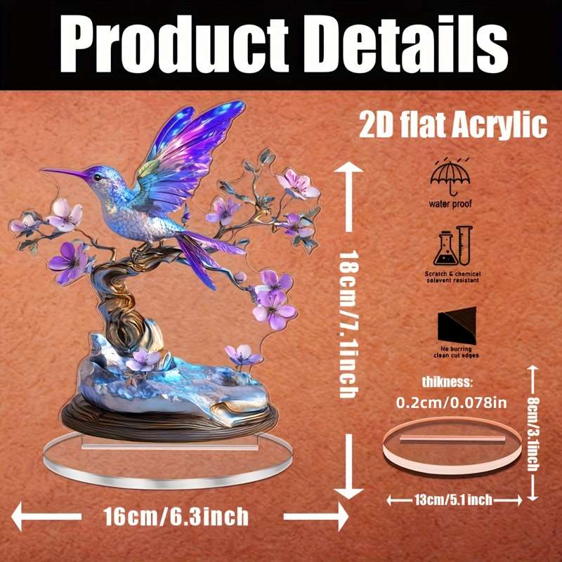 1pc 2D Flat    Printing  Bohemian Flat Printing Hummingbird Acrylic Desktop Decor