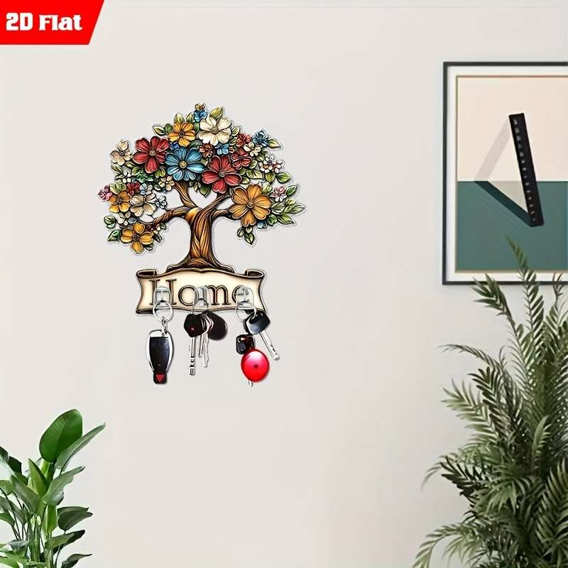 A 2D Flat Acrylic Tree of Life Creative Wall Hook And Key Holder Self-Adhesive Hook Suitable for S