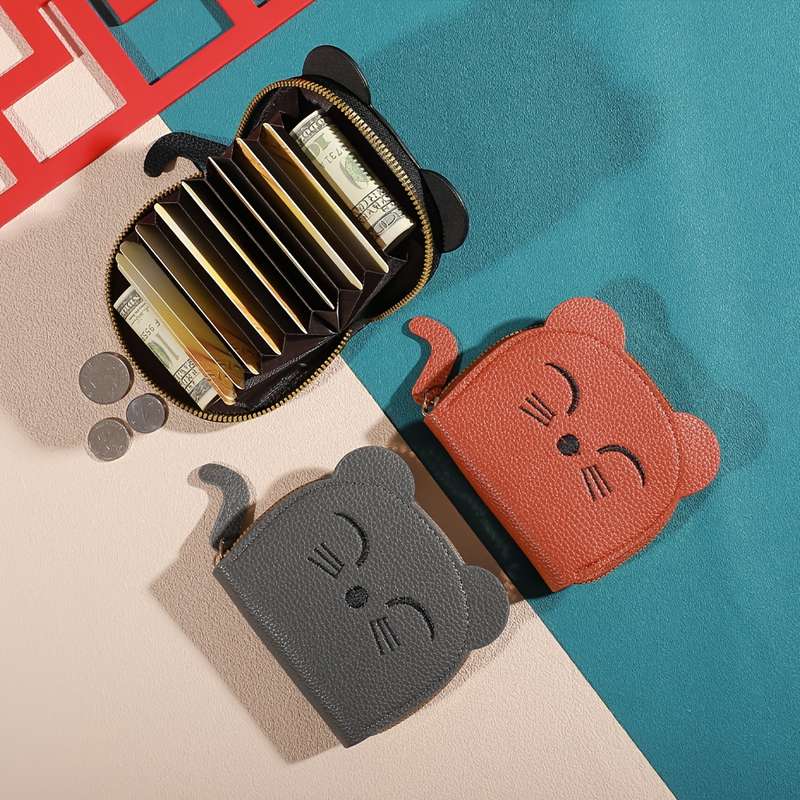1pc Playful Touch Adorable Cartoon Cat Mini Wallet C Sweet Style Coin Purse with Multiple Card Sl