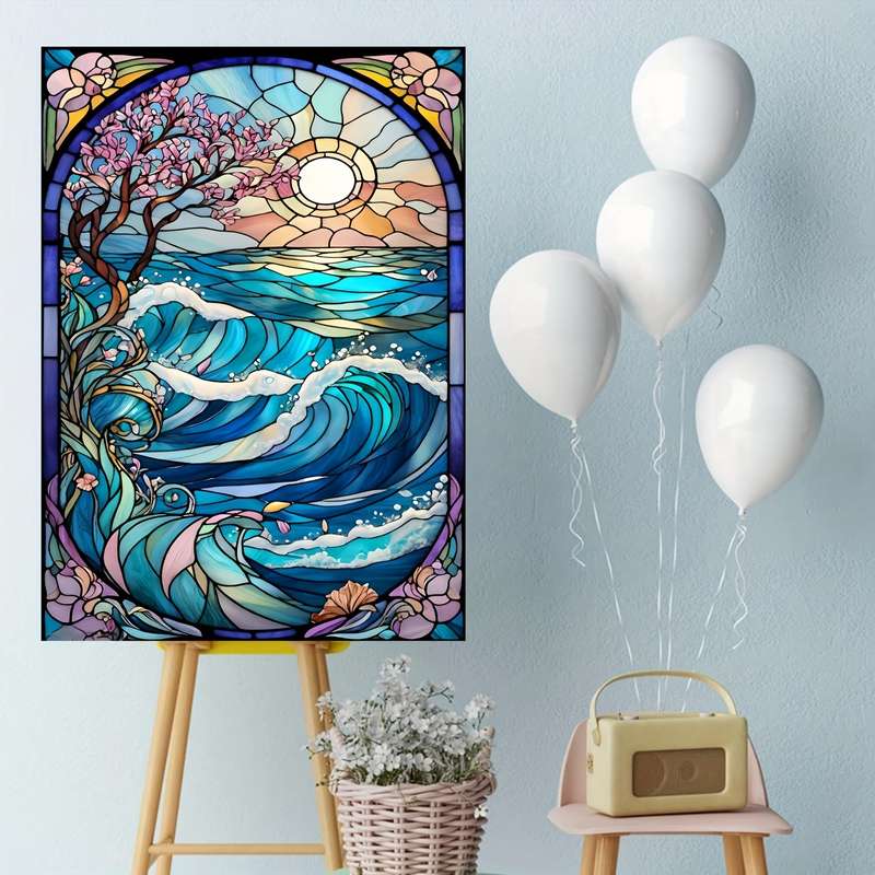 1000pcs Colorful Stained Glass Wave DIY Jigsaw Puzzle for Adults Vibrant Ocean Suns