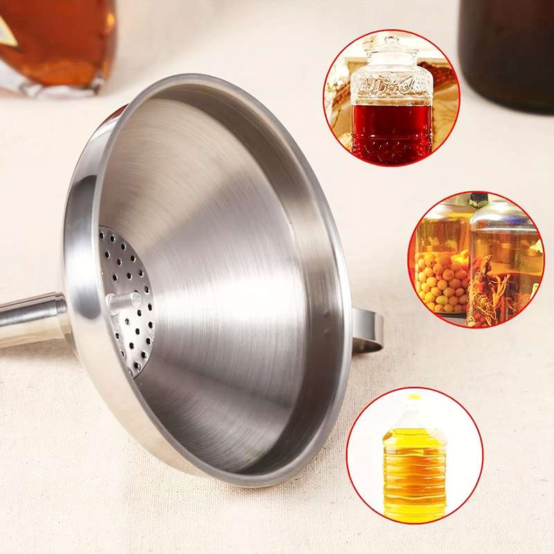 1pc Stainless Steel Funnel With Detachable Filter Used For Cooking Oil And Conveying Liquid