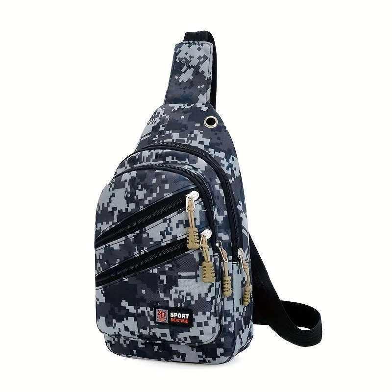 1pc Men'S Camouflage Chest Bag Digital Camouflage Sports Style Oxford Material Zipper Closure Hand
