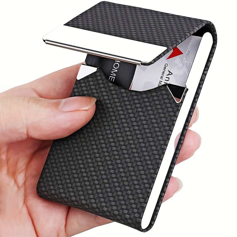 1pc Business Card Holder Faux Leather Business Card Case Pocket Card Holders for Men Or Women Met