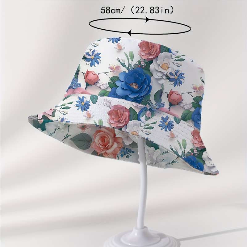1pc Reversible Floral Bucket Hat for Men Women Sun Protection Polyester Non-Stretch Perfect