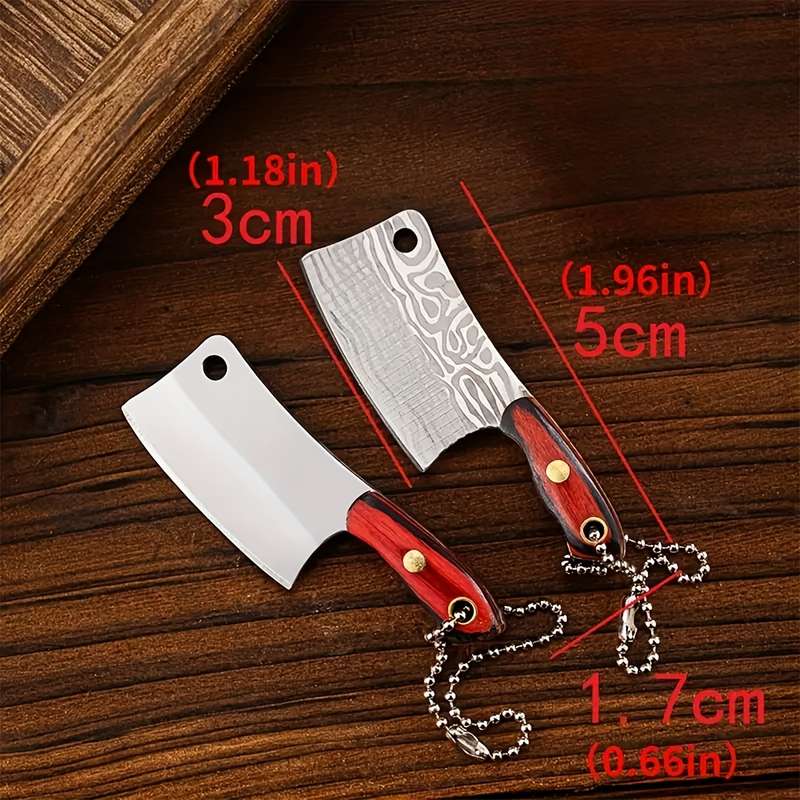 1pc Compact Stainless Steel Mini Knife with Wooden Handle Key Ring Lightweight P
