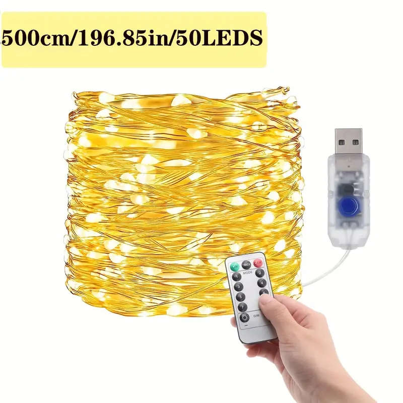 1pc USB Silvery Wire Light String 5m Warm White