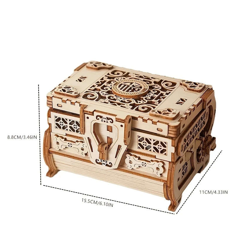 1pc DIY 3D Wooden Puzzle Jewelry Box Handcrafted Khaki Mechanical Treasure Chest with Intricate Desi