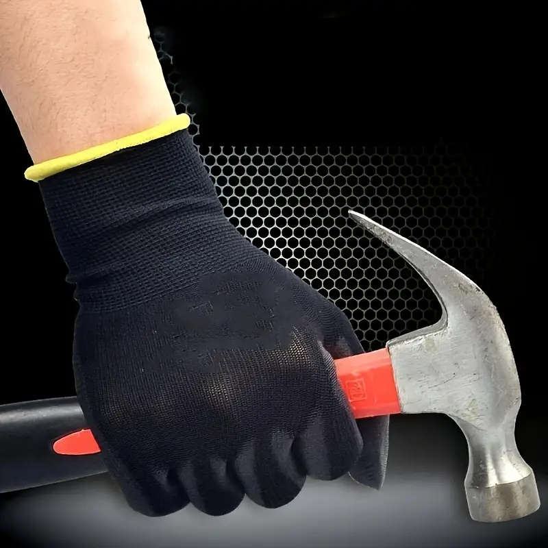 8pcs Durable Black Work Gloves Size XL Non-Slip Tear-Resistant PU Coated Palm for Gardening Construc