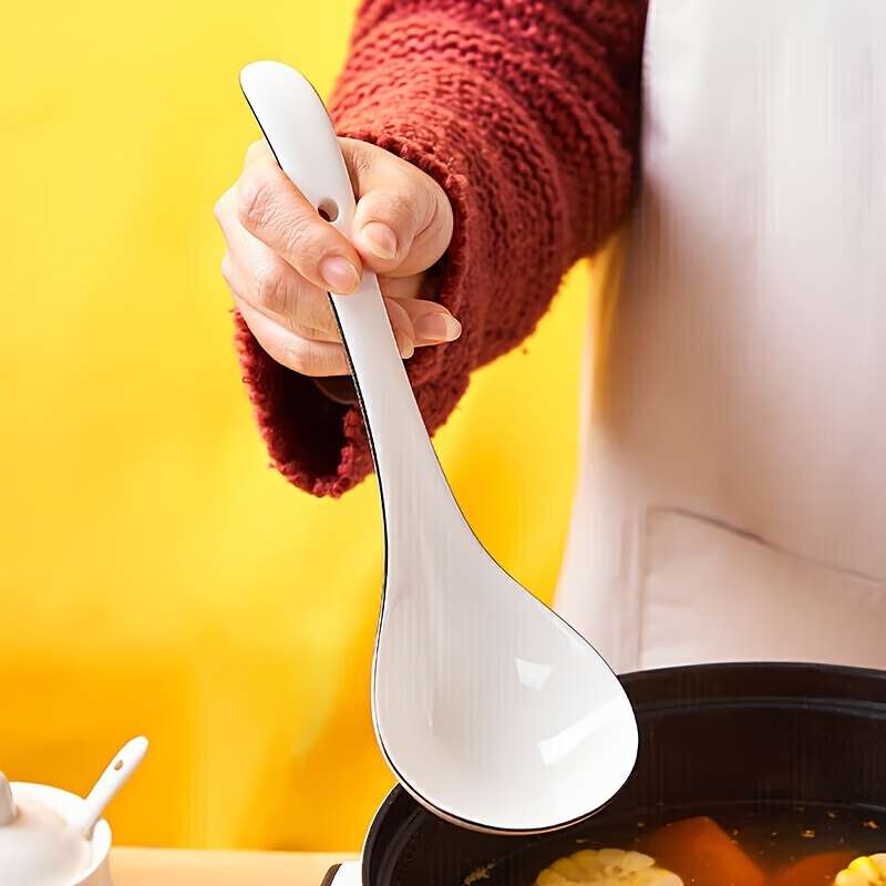 2pcs Ceramic Soup Spoons with Long Handle Large Capacity Ergonomic Design for Kitchen Dinin