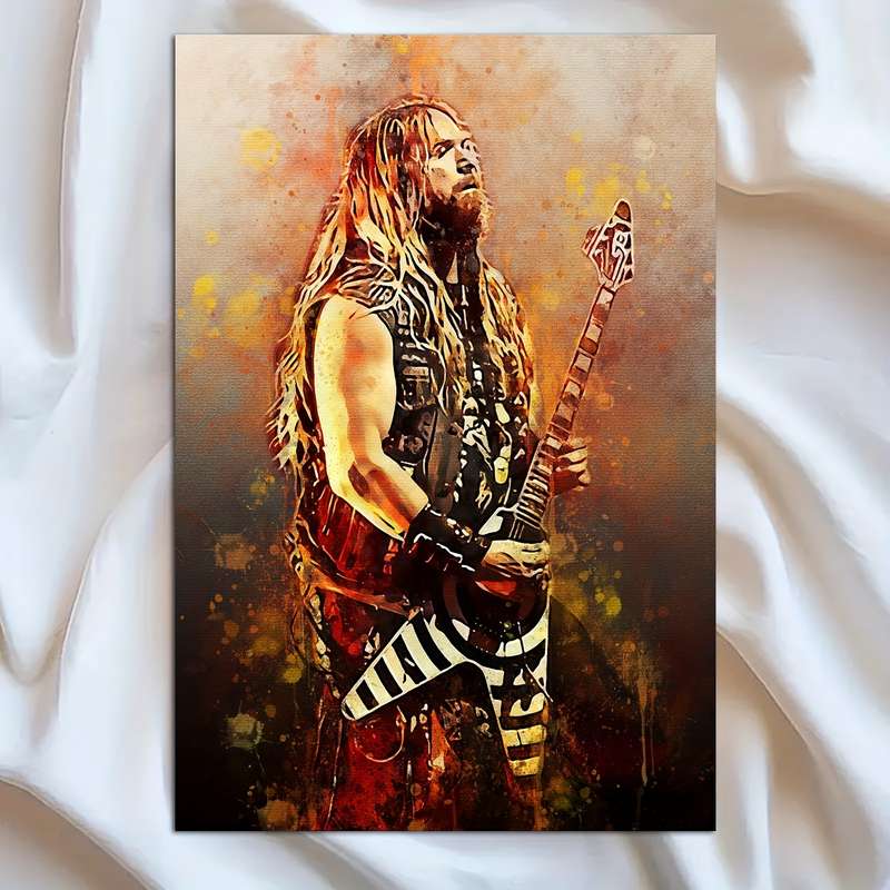 1pc  Frameless Zakk Wylde Poster HD Canvas Print Vibrant Watercolor Splash Art 30.48x45.72 cm