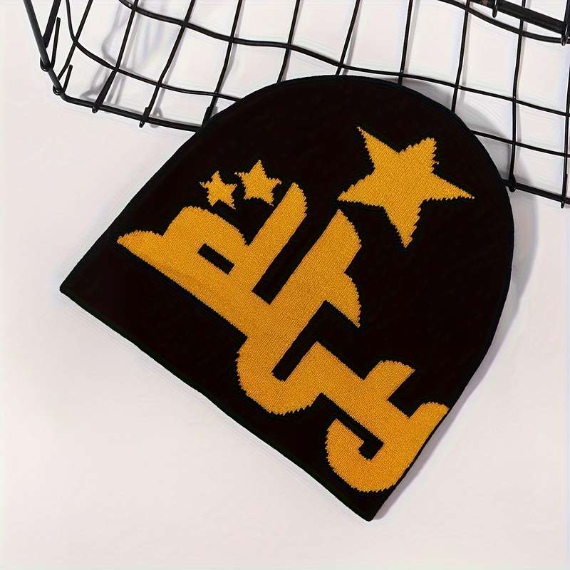 1pc DUTY Jacquard Knit Beanie Hat Unisex Acrylic Lightweight Pullover Cap for Street Fashion Out