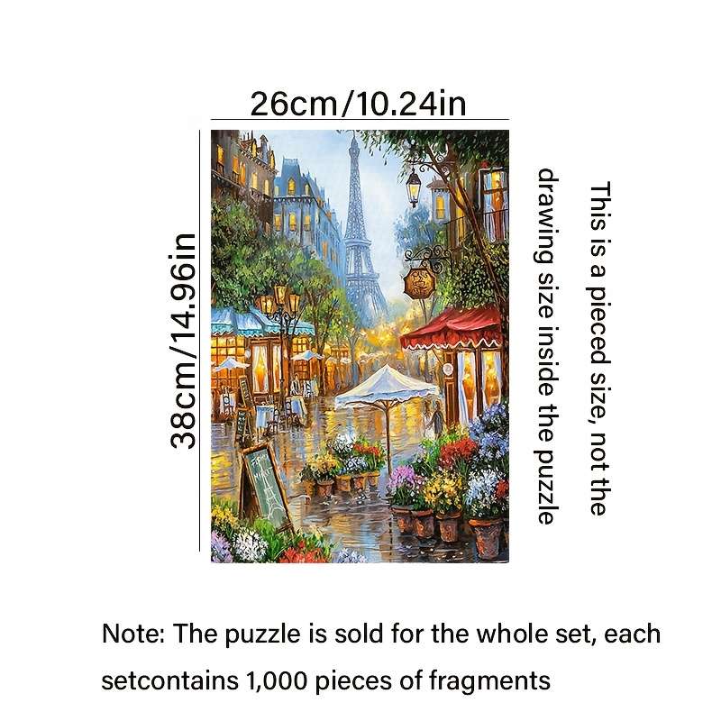 1000pcs Parisian Night Scene Jigsaw Puzzle Challenging Mini Puzzle with Eiffel Towe