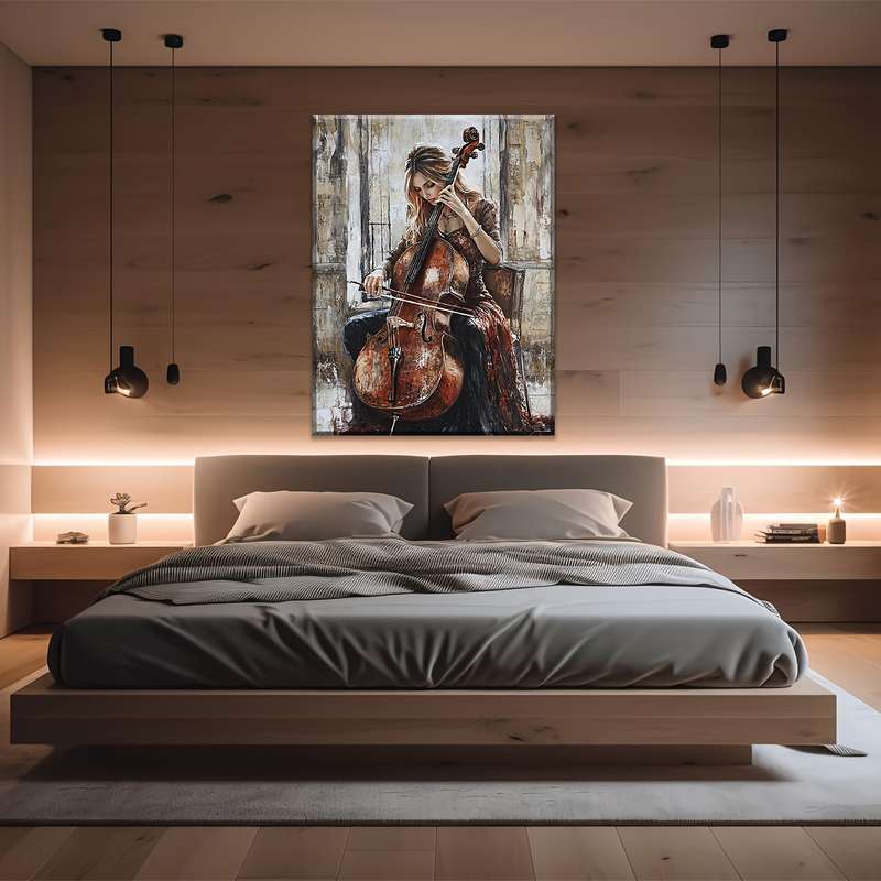 1pc Elegant Cellist Canvas Art Contemporary Fashion-Themed Woman Playing Cello High-Definition