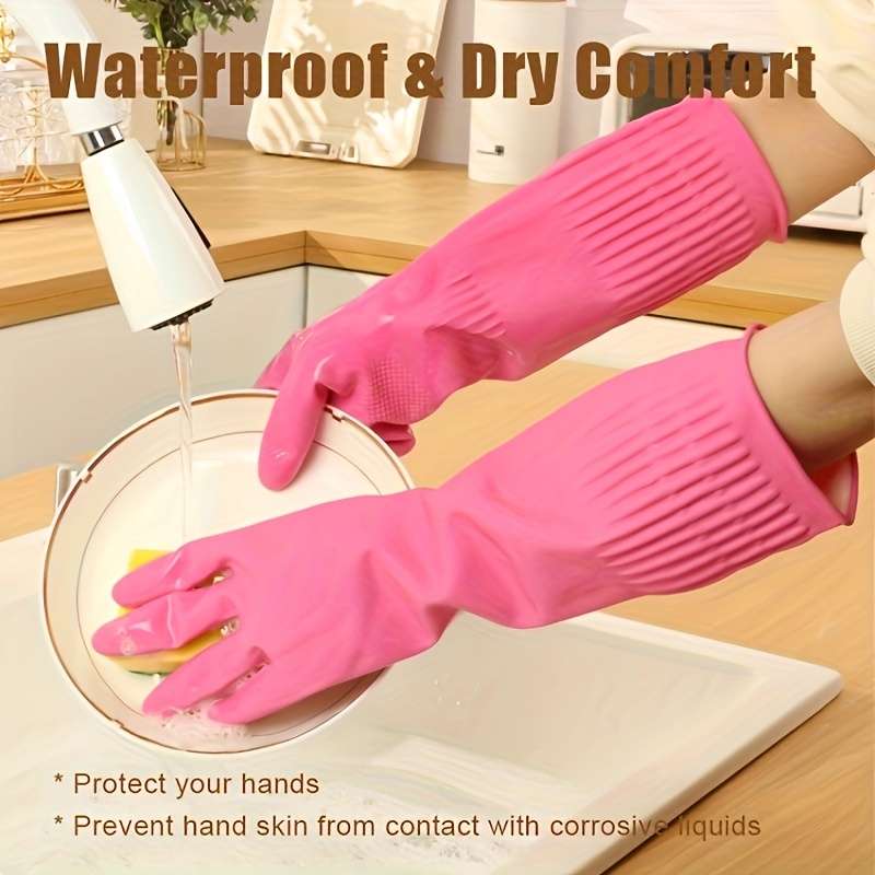2 Pairs Pink Size  M Household Cleaning Gloves
