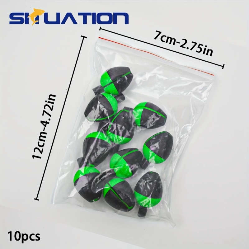 10pcs Green EVA Elliptical Fishing Floats High Buoyancy Long Casting European Style Tube Inserted De