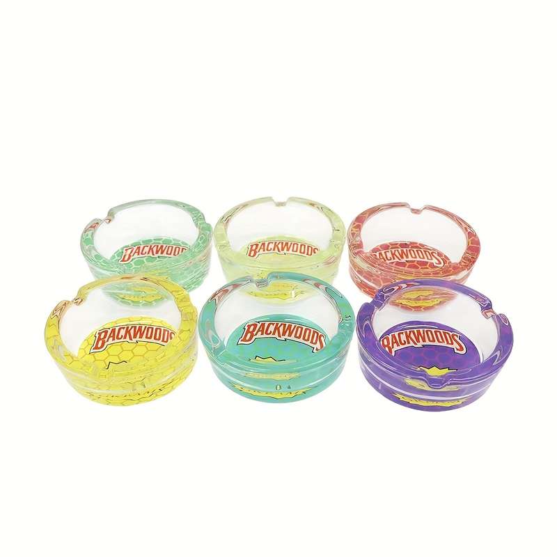 1pc 85mm Round Glass Ashtray Vibrant Purple and Yellow Design