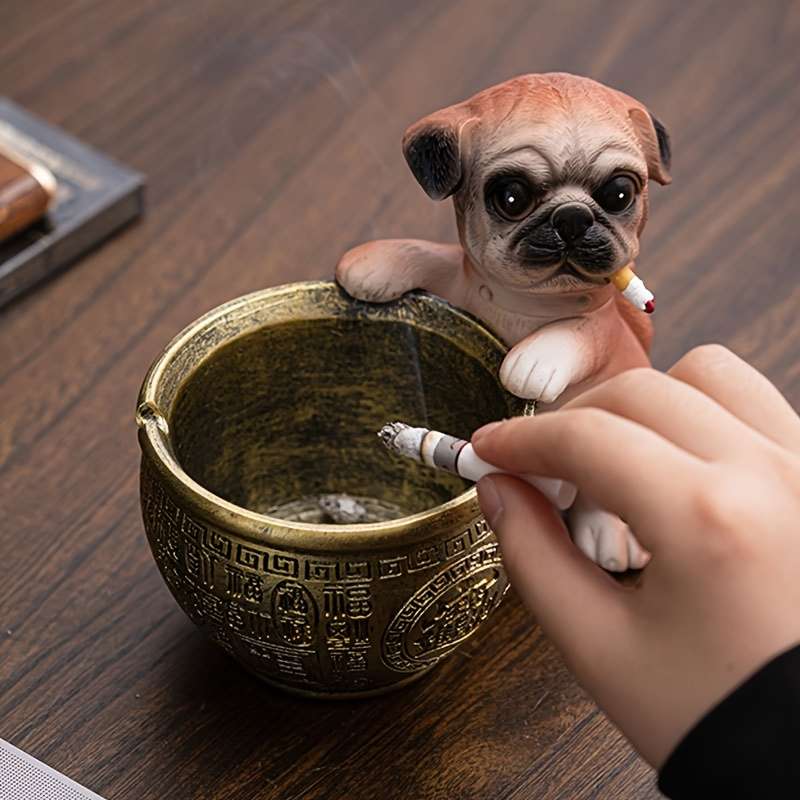 1pc Unique Resin Pug Ashtray Creative Cartoon Dog Design for Home Office Hotel Decor Per