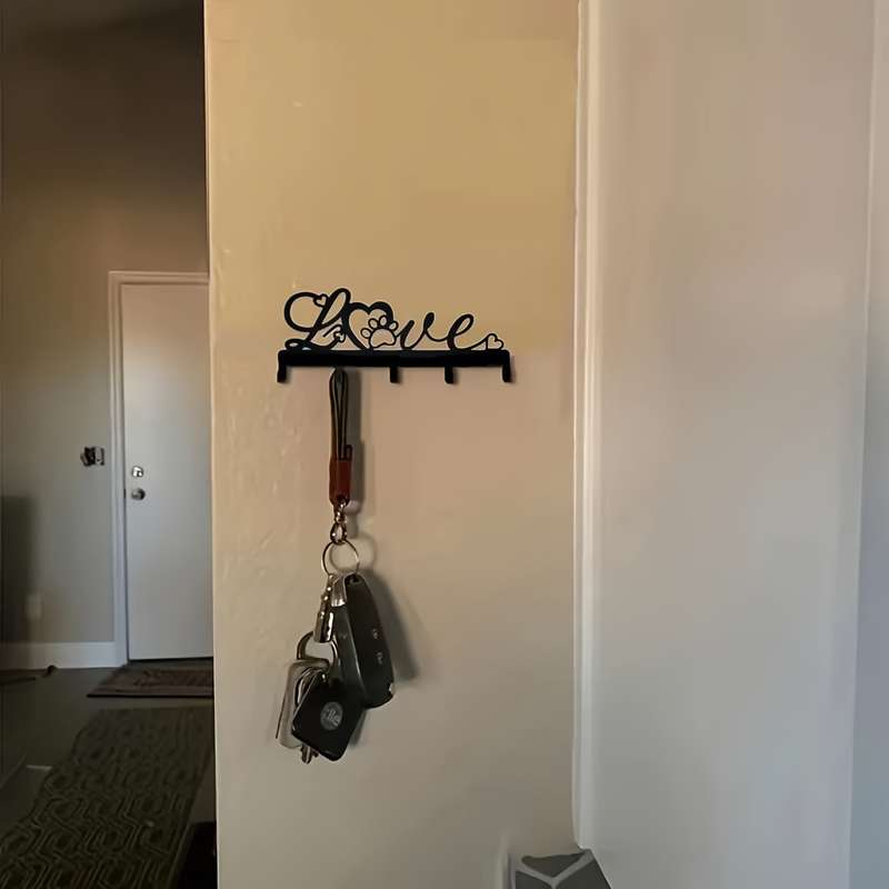 Chic Black Love Key HolderRustproof  Waterproof Iron Wall-Mounted Organizer with Dec