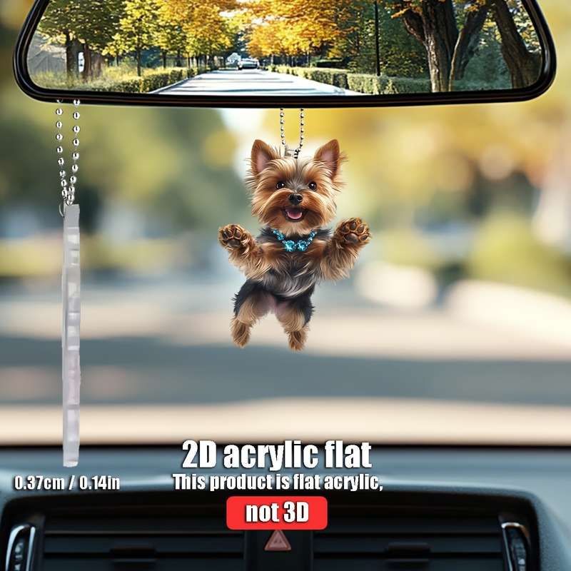 1pc 2D Flat   acrylic flat  Jumping Cute Yorkshire Terrier  Acrylic Hanging Ornament