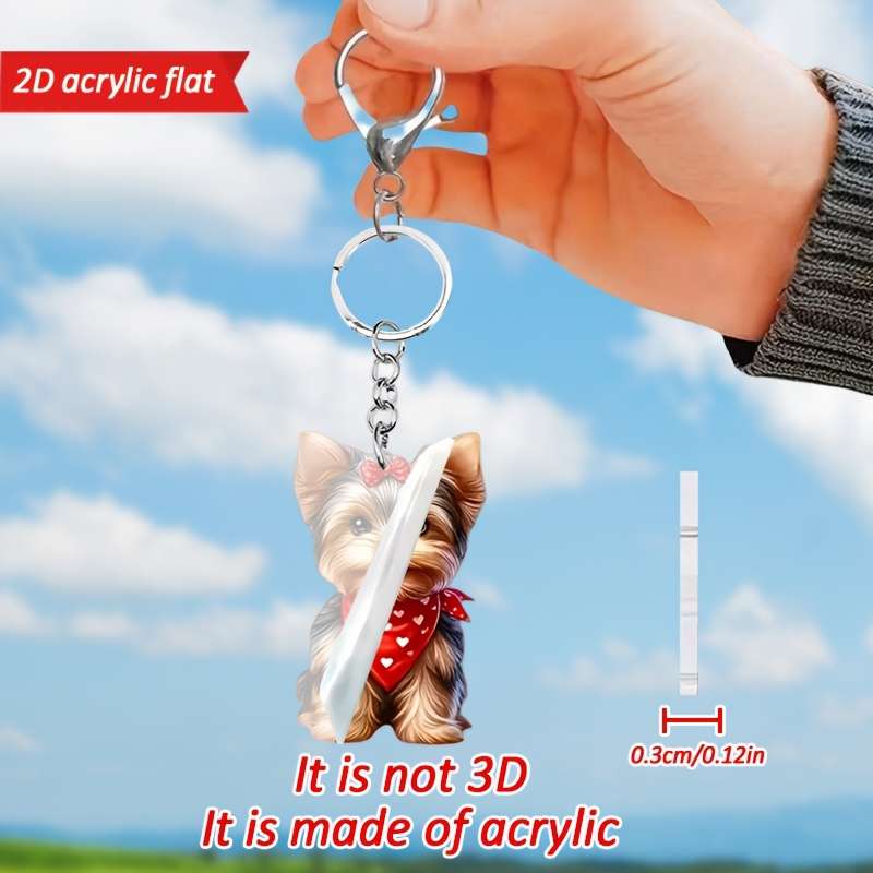 1pc 2D Flat   Cute Yorkshire Terrier Pattern Keychain Novel Acrylic Design Key Chain Decoration