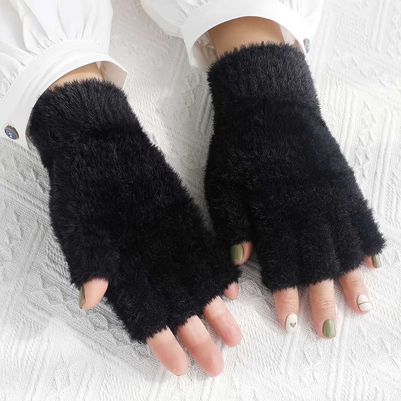 1 Pair Black White One Size Warm Gloves